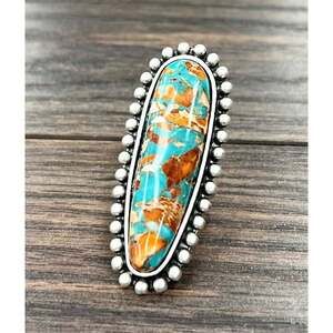Southwestern Gemstone Adjustable Statement Cuff Ring with Brass Dual‎ Band